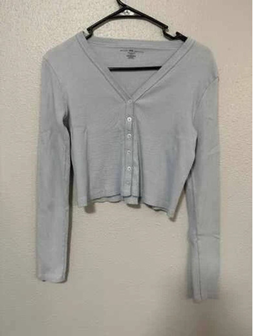 6132 Brandy Melville Gray Ribbed Button Cardigan Size Small